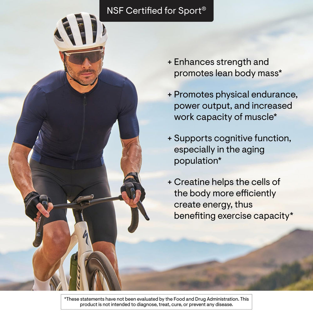 THORNE Creatine muscle endurance graphic suggests training benefits.