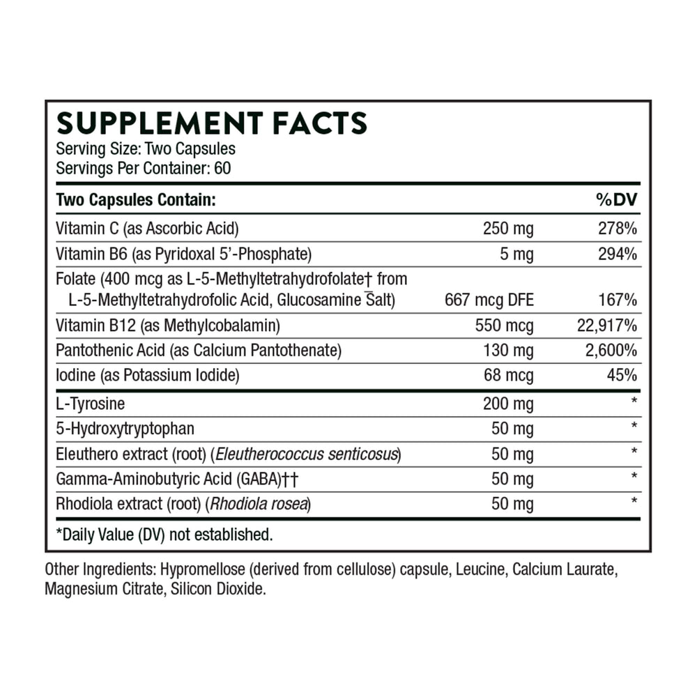 Close-up of THORNE Emotion Balance bottle label