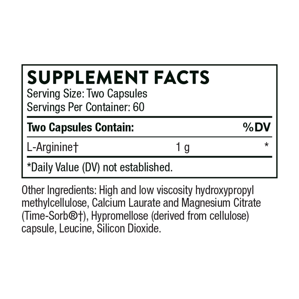 Supplement facts panel for THORNE L-Arginine Sustained Release
