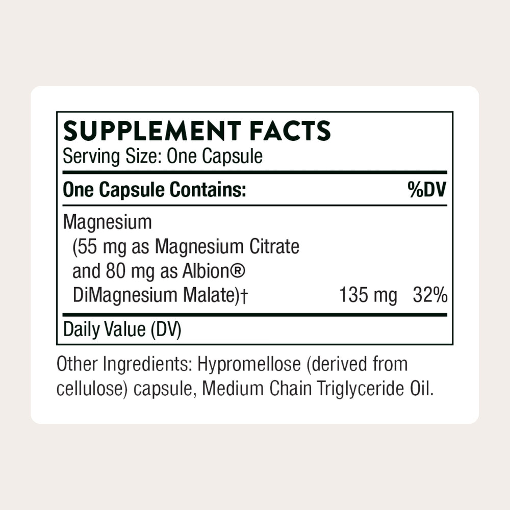 THORNE Magnesium CitraMate capsules closeup highlighting dual magnesium forms.