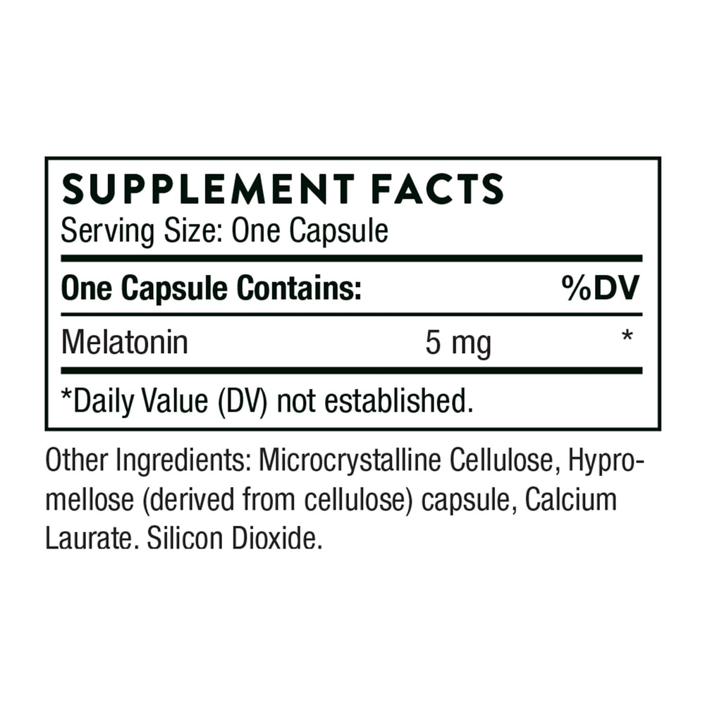 Close-up of Melaton-5 label showing 5mg melatonin