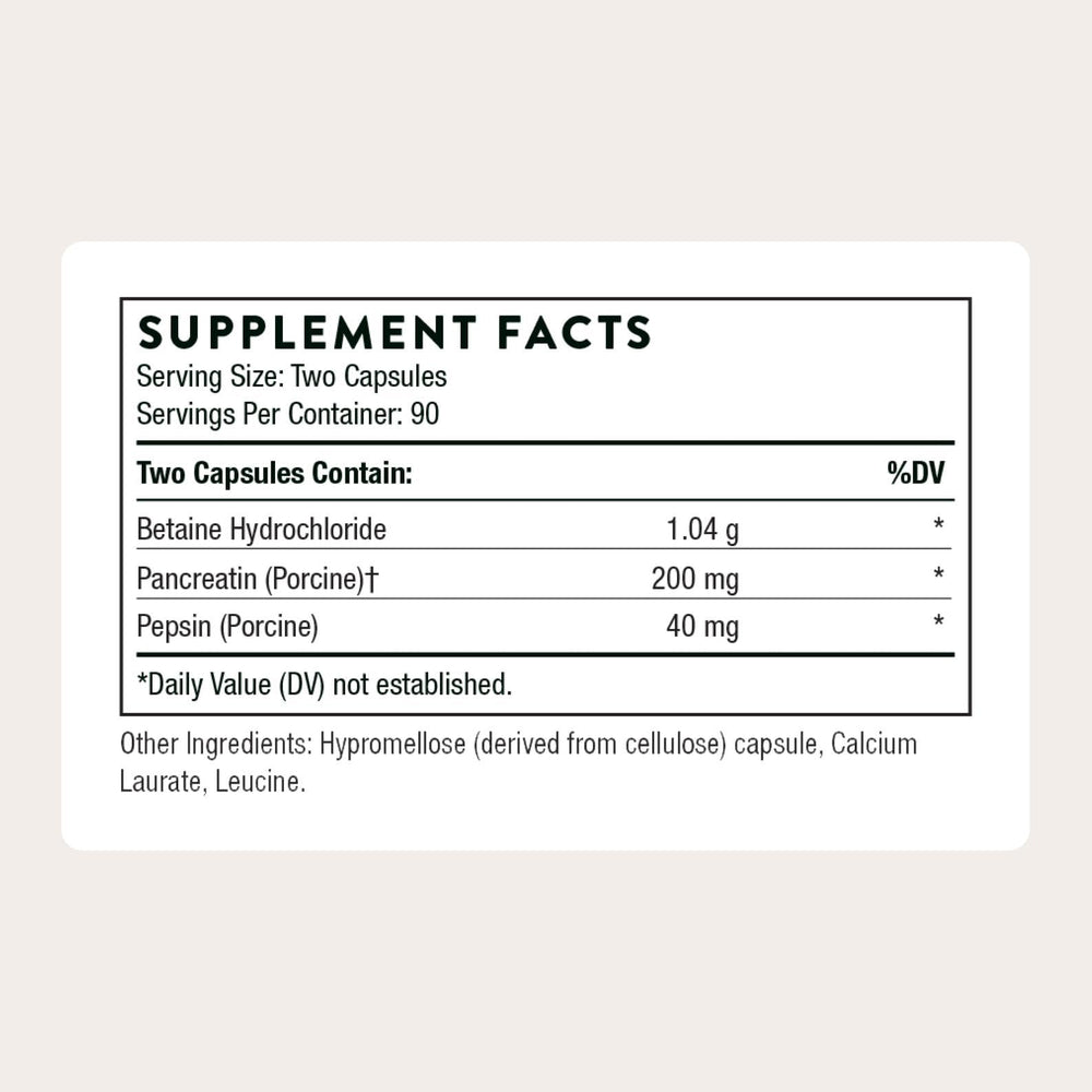 THORNE Multi Enzyme capsules close-up; supports digestion during meals.