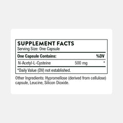NAC 500mg bottle label close-up showing serving size