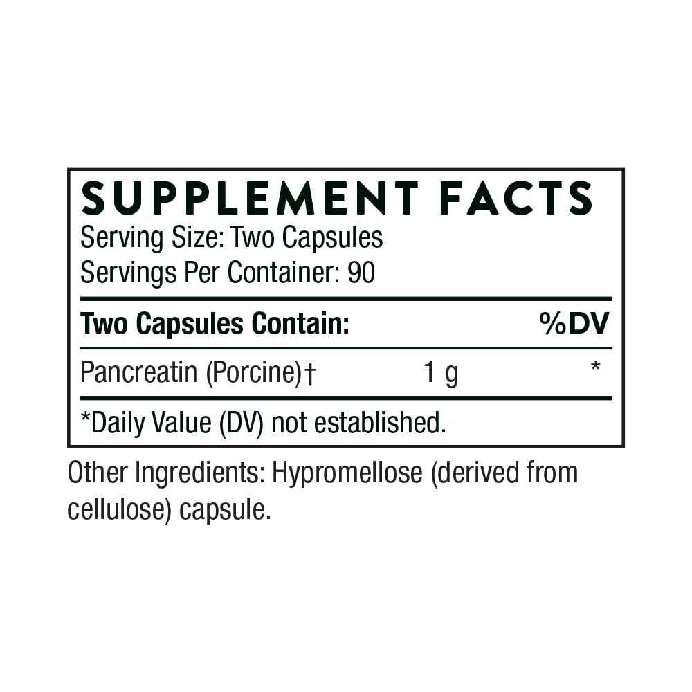 Front view of THORNE Pancreatic Enzymes 180 capsules bottle