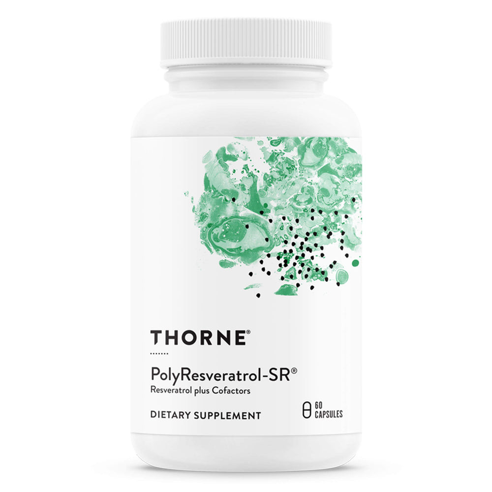 Front label of THORNE PolyResveratrol-SR bottle