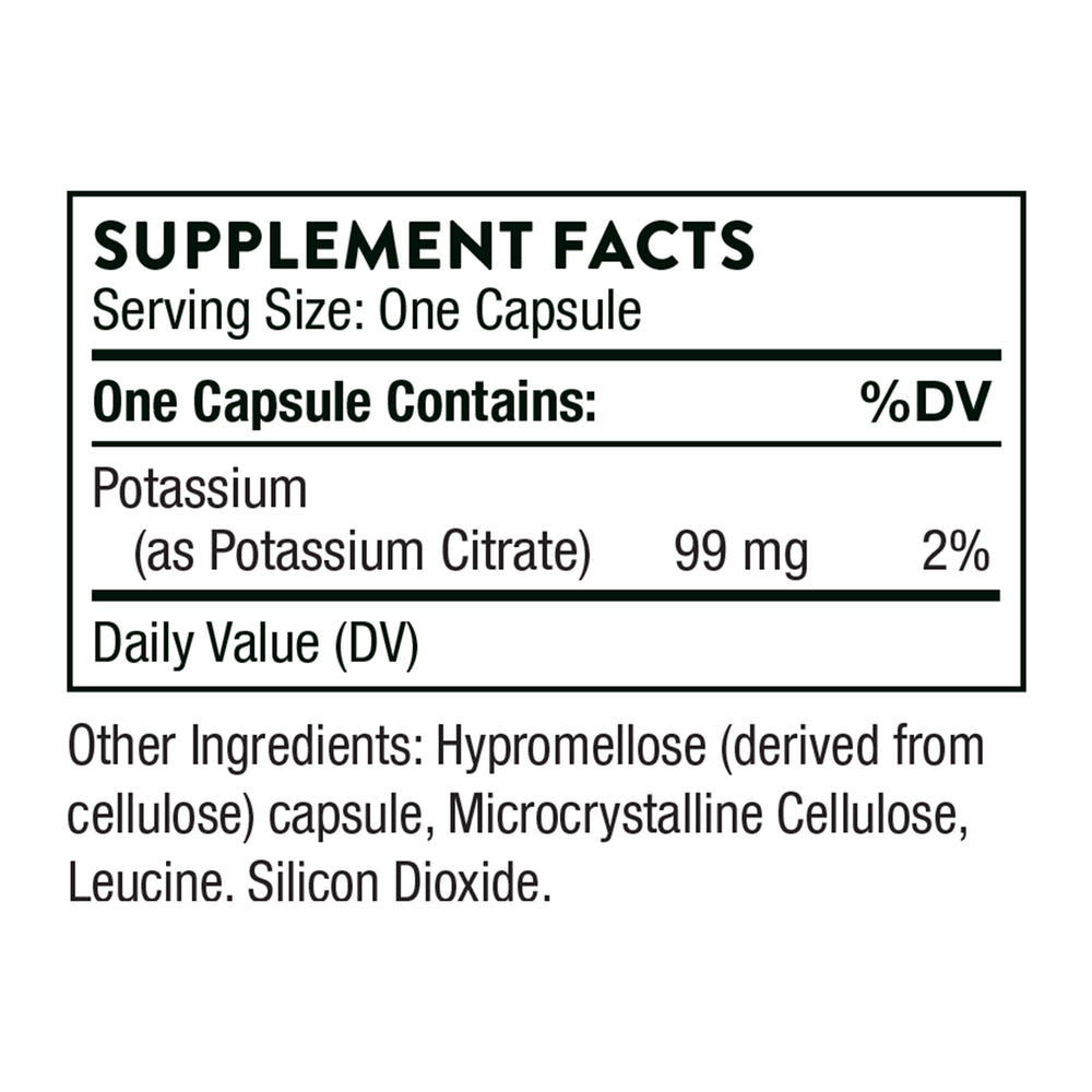 Close-up of THORNE Potassium Citrate bottle label