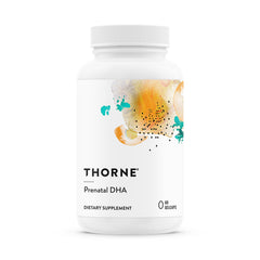 Thorne Prenatal DHA bottle front showing label and 650 mg DHA, 200 mg EPA.