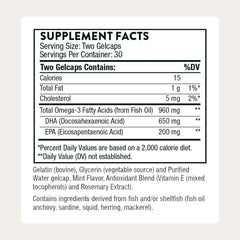 Thorne Prenatal DHA capsules close-up, easy-to-take gelcaps for gentler digestion.