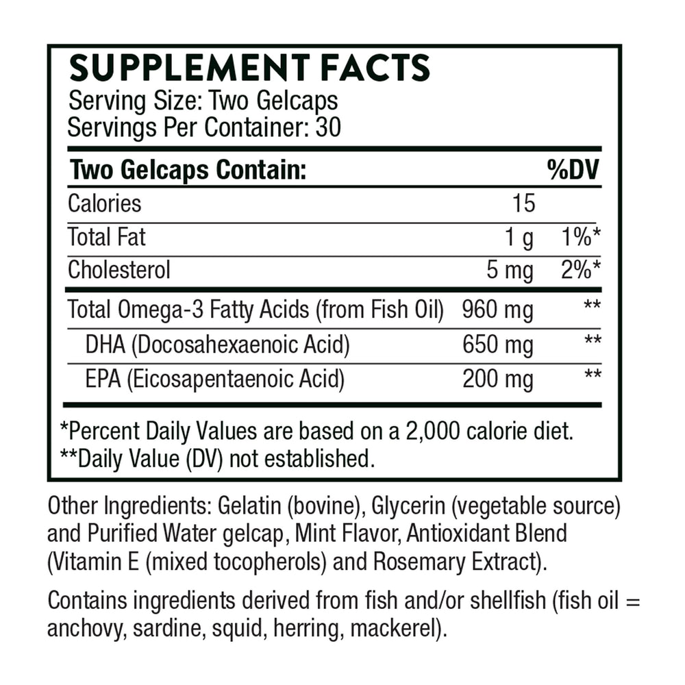 Ingredients panel of THORNE Prenatal DHA