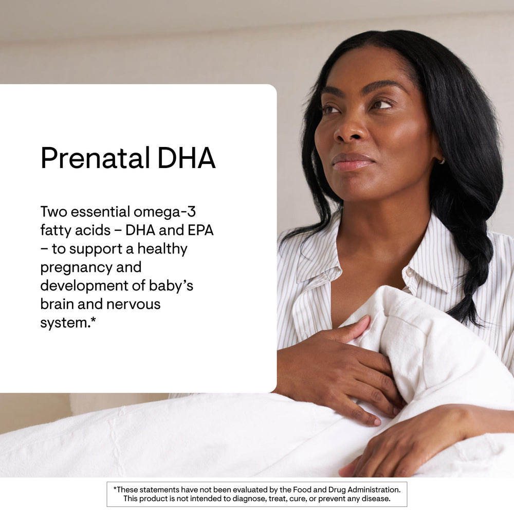 Thorne Prenatal DHA bottle label showing DHA and EPA and third-party certification.