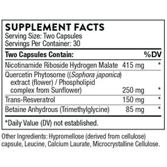 Close-up image of NR, resveratrol and quercetin ingredients in ResveraCel