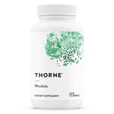 THORNE Rhodiola bottle displaying stress-relief messaging