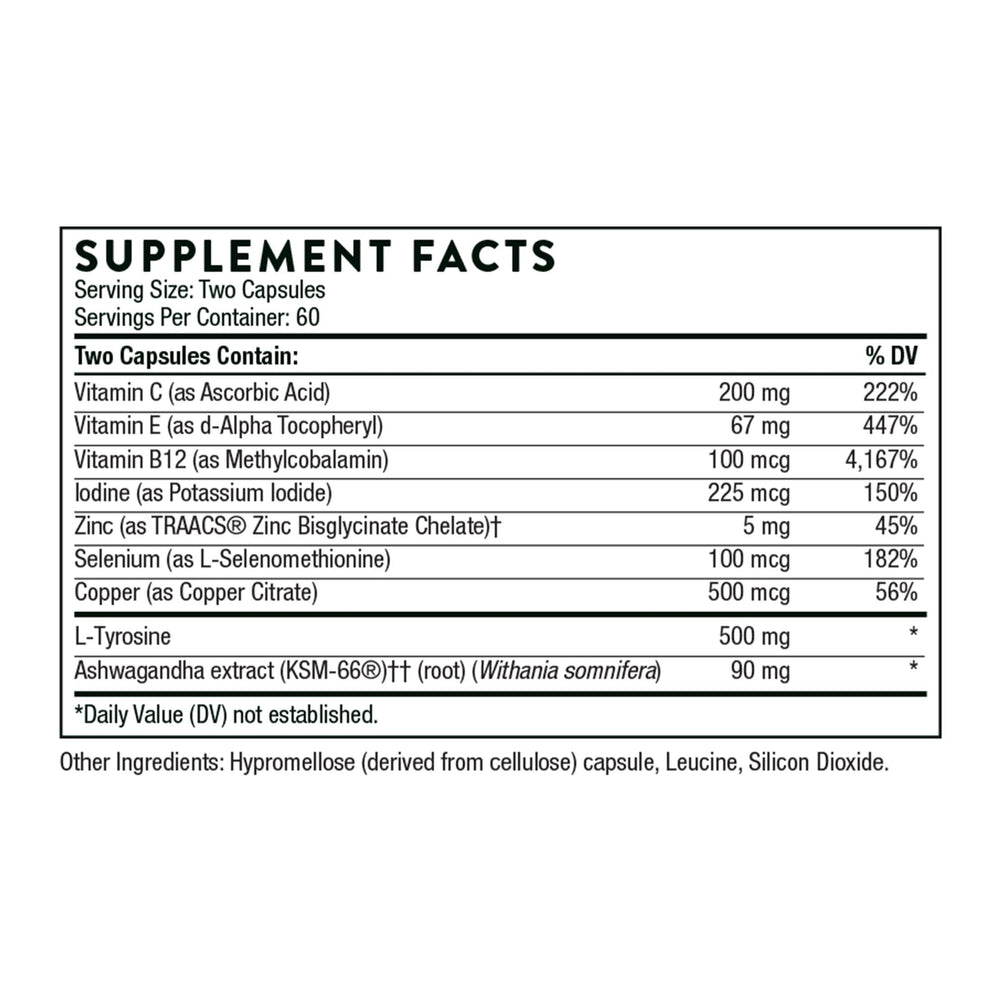 THORNE Thyrocsin bottle back showing supplement facts