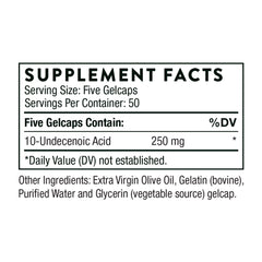 Supplement facts panel for Thorne Undecylenic Acid 250 mg