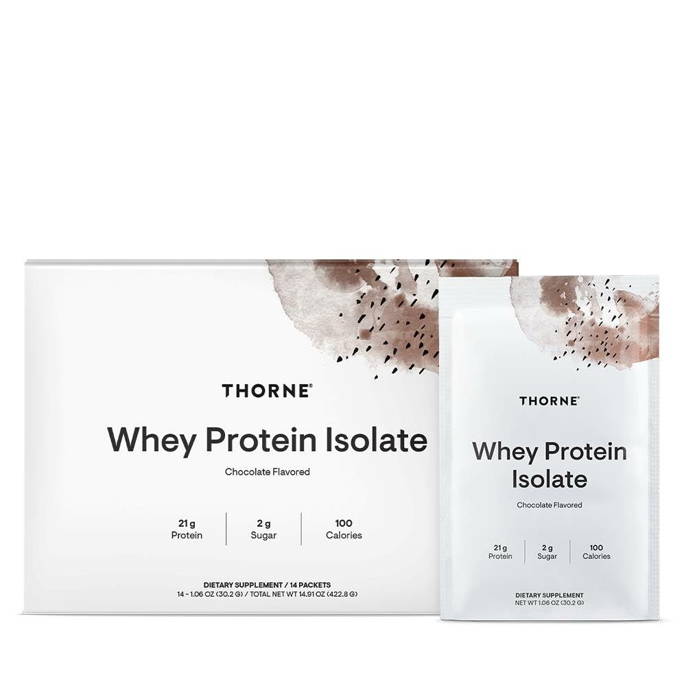 THORNE Whey Protein Isolate Chocolate 14-pack hero image