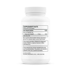 Supplement facts panel showing 15 mg zinc per capsule