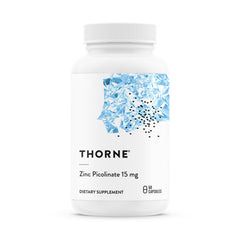 THORNE Zinc Picolinate bottle close-up highlighting 15 mg for immune support