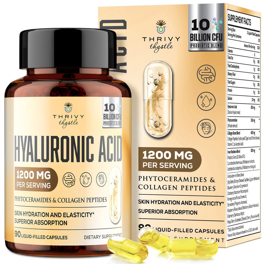 ThrivyThystle bottle label with 19-in-1 Hyaluronic Acid Capsules