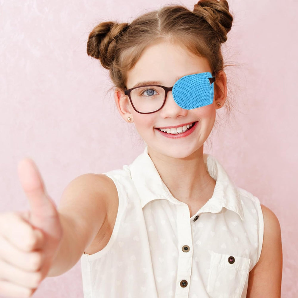 Eye patch tray showing how patches fit over eyeglass brackets