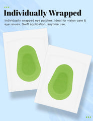 Individual green eye patches wrapped for travel