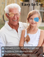 Blue adhesive eye patch applied over eye