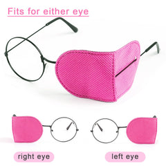 Soft comfortable pink eye patch on glasses