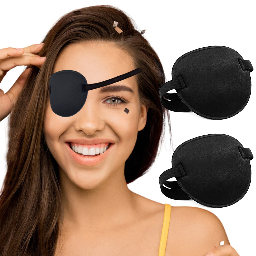 Black THSIREE eye patch with adjustable elastic band for adults and kids