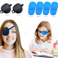 Blue adjustable eye patch for kids over glasses – front view