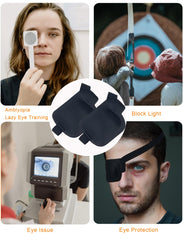 Patch covers the right eye with extended bridge area to block light