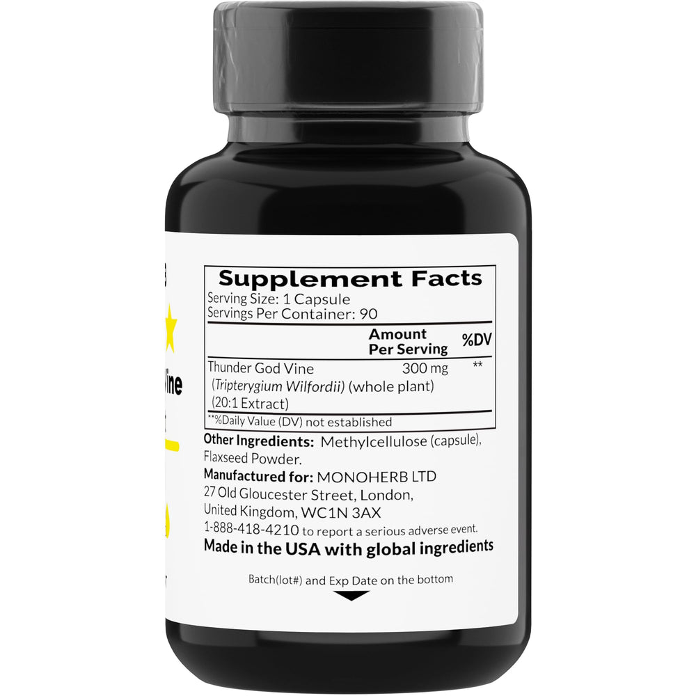 Close-up of Thunder God Vine 20:1 extract capsules