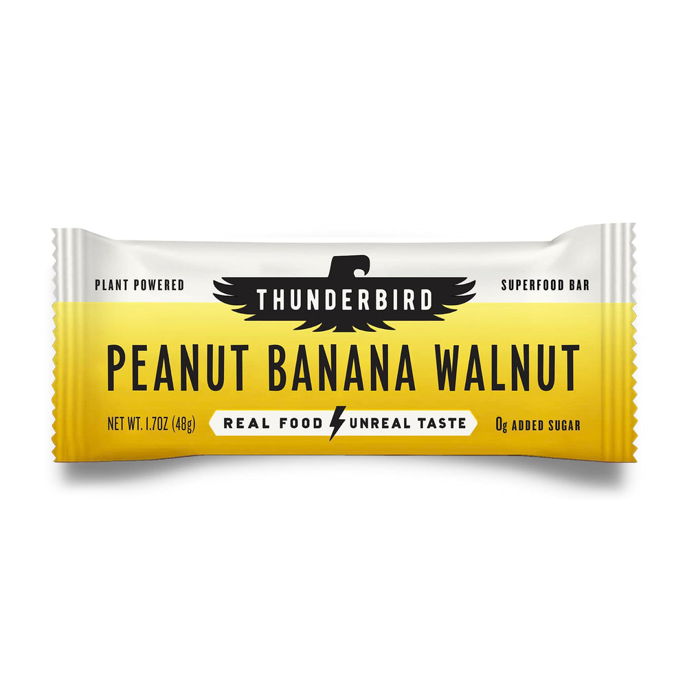 Thunderbird Bars energy snack packaging highlighting gluten-free, real-food ingredients for on-the-go energy.