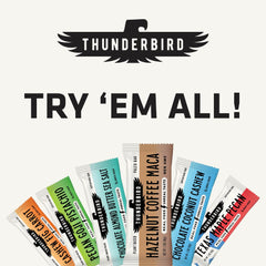 Thunderbird Real Food Bars 12-count box emphasized for family and travel use.