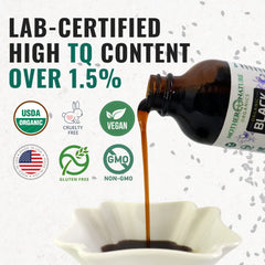 Label showing Thymoquinone 2%+ in black seed oil