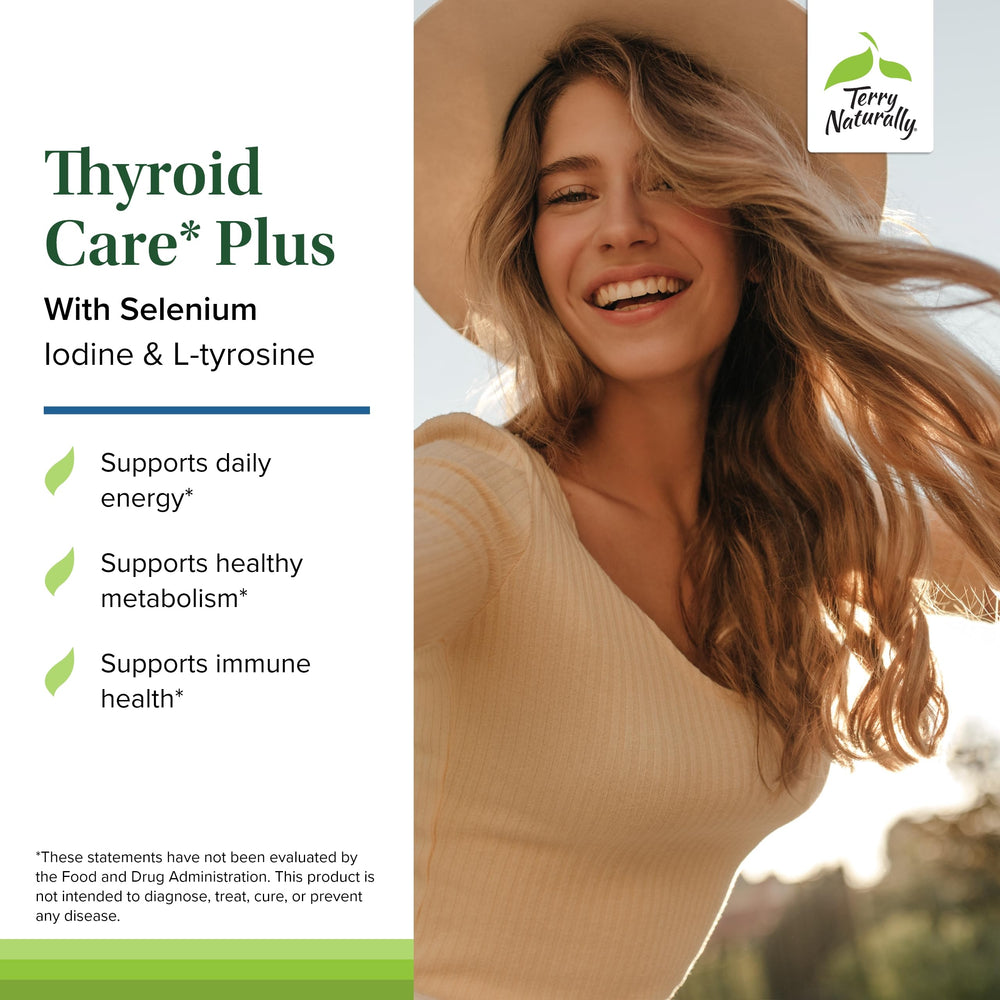 Thyroid hormone support capsules highlighting L-Tyrosine and selenium