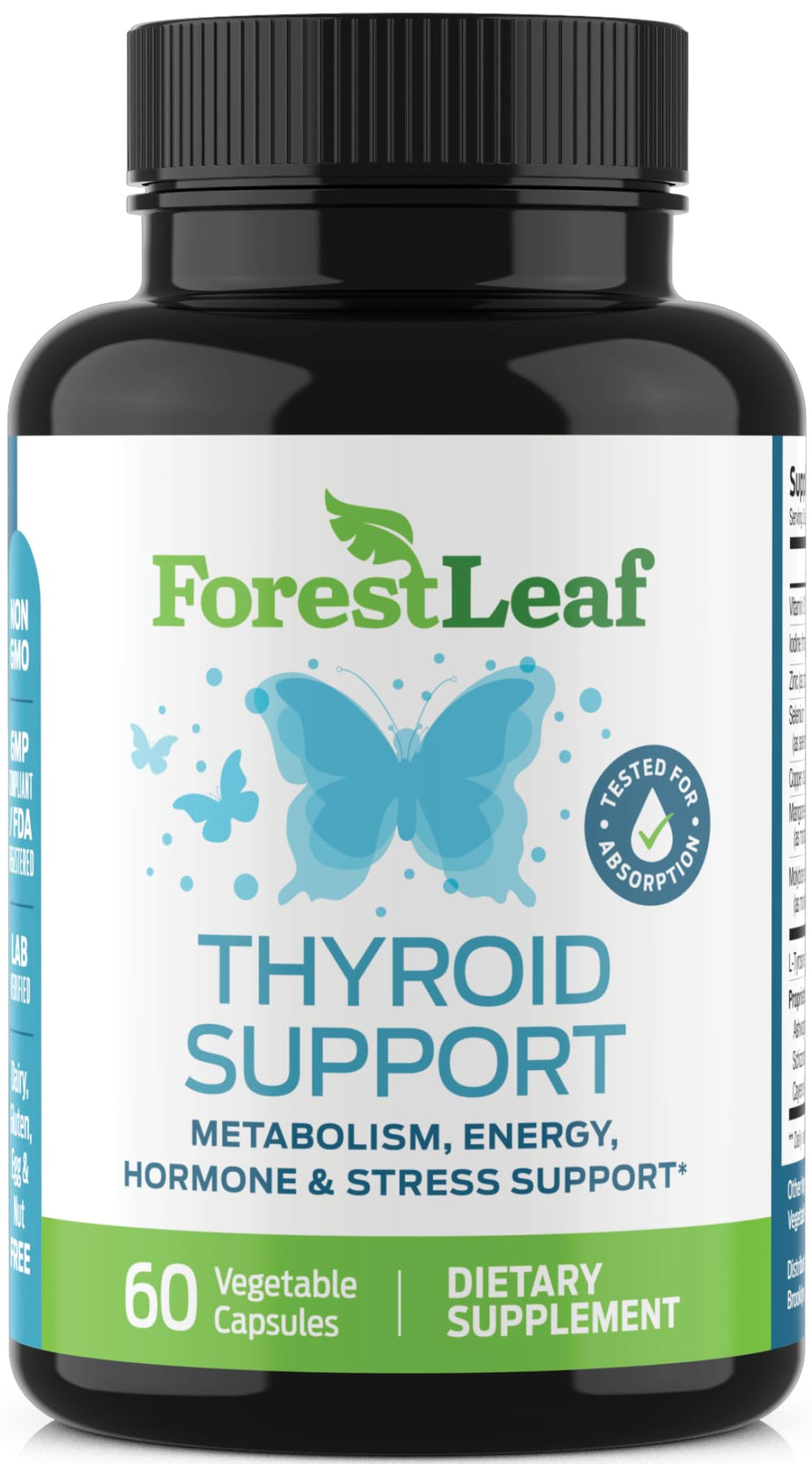 Allergen-free, vegetarian thyroid supplement packaging label