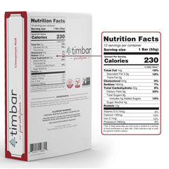 TIMBAR Protein Bars 12 Pack ingredients highlight almond butter and fiber
