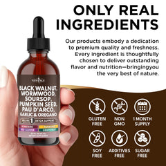 Close-up of tincture bottle labeled Black Walnut Wormwood Cleanse Drops