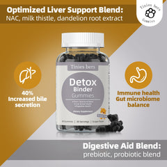 Tinies bers Detox Binder Gummies dispense demo shows easy daily dose and kid-friendly chew