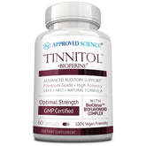 Front view of Approved Science Tinnitol bottle with 60 capsules