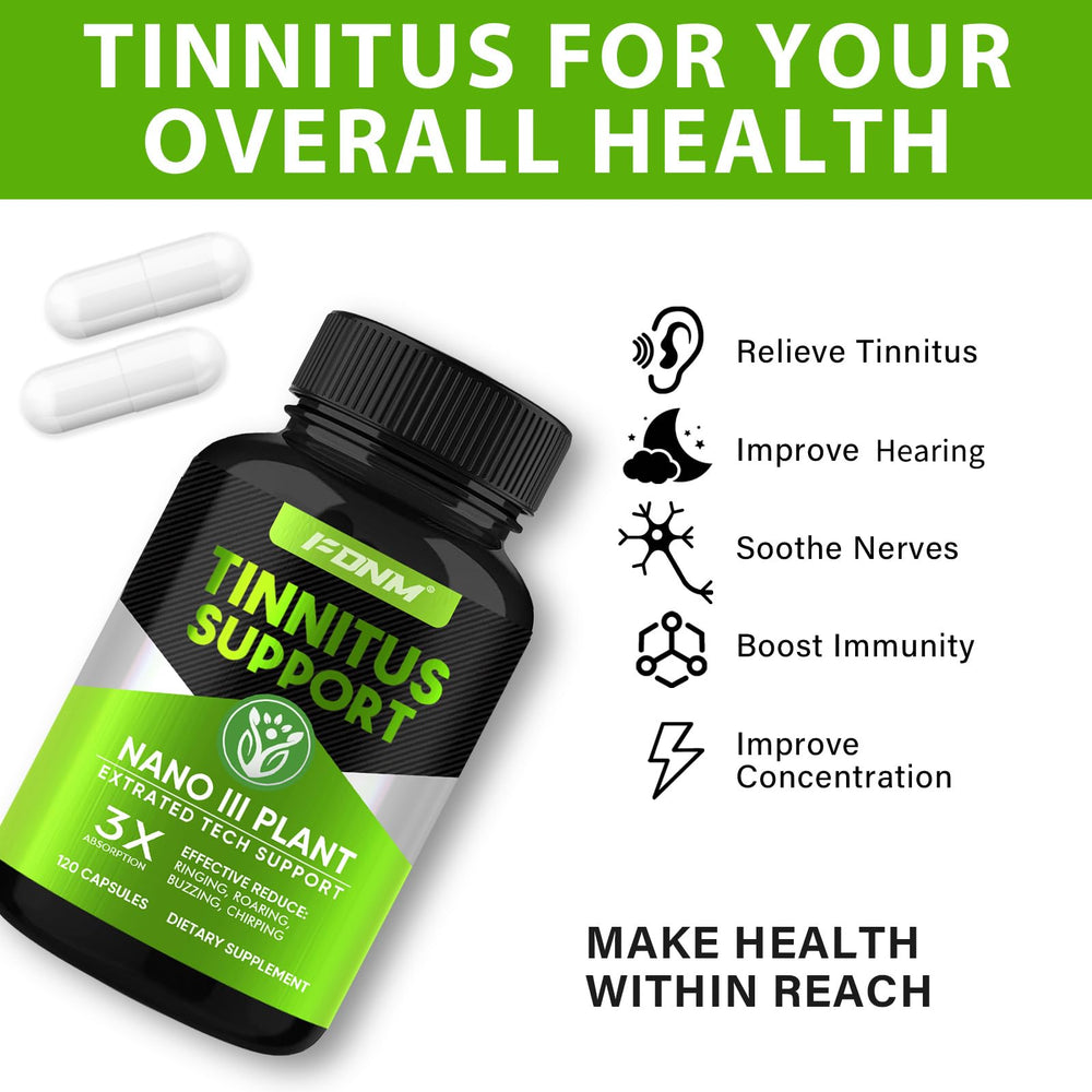 Tinnitus relief capsules displayed in a row