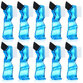 Ten mini denture brushes with blue handles