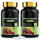 Two-pack Trimethylglycine (TMG) capsules bottle featuring 600mg betaine with herbal blends