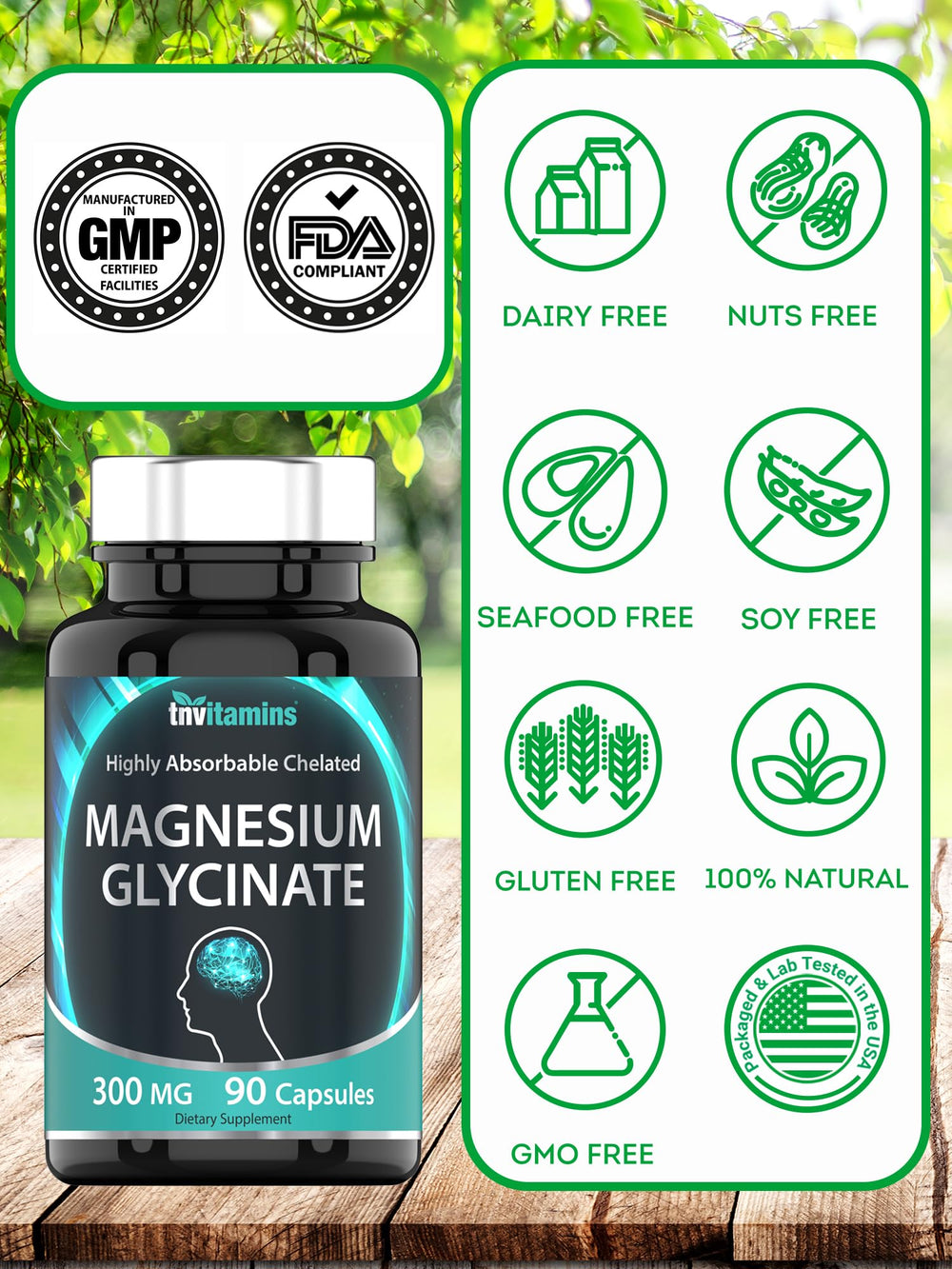 Close-up of 300 mg elemental magnesium per serving