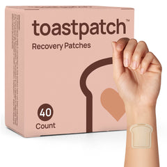 Toastpatch Recovery Patch tin opened with eight toast-shaped patches