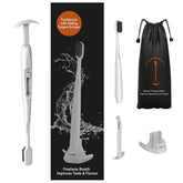 TOKII Tongue Scraper with charcoal-infused bristles and white handle
