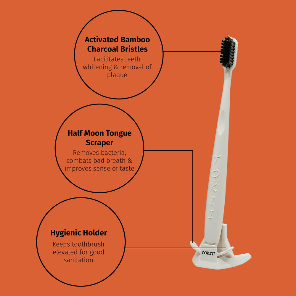 2-in-1 oral care tool compact design photographed on white background