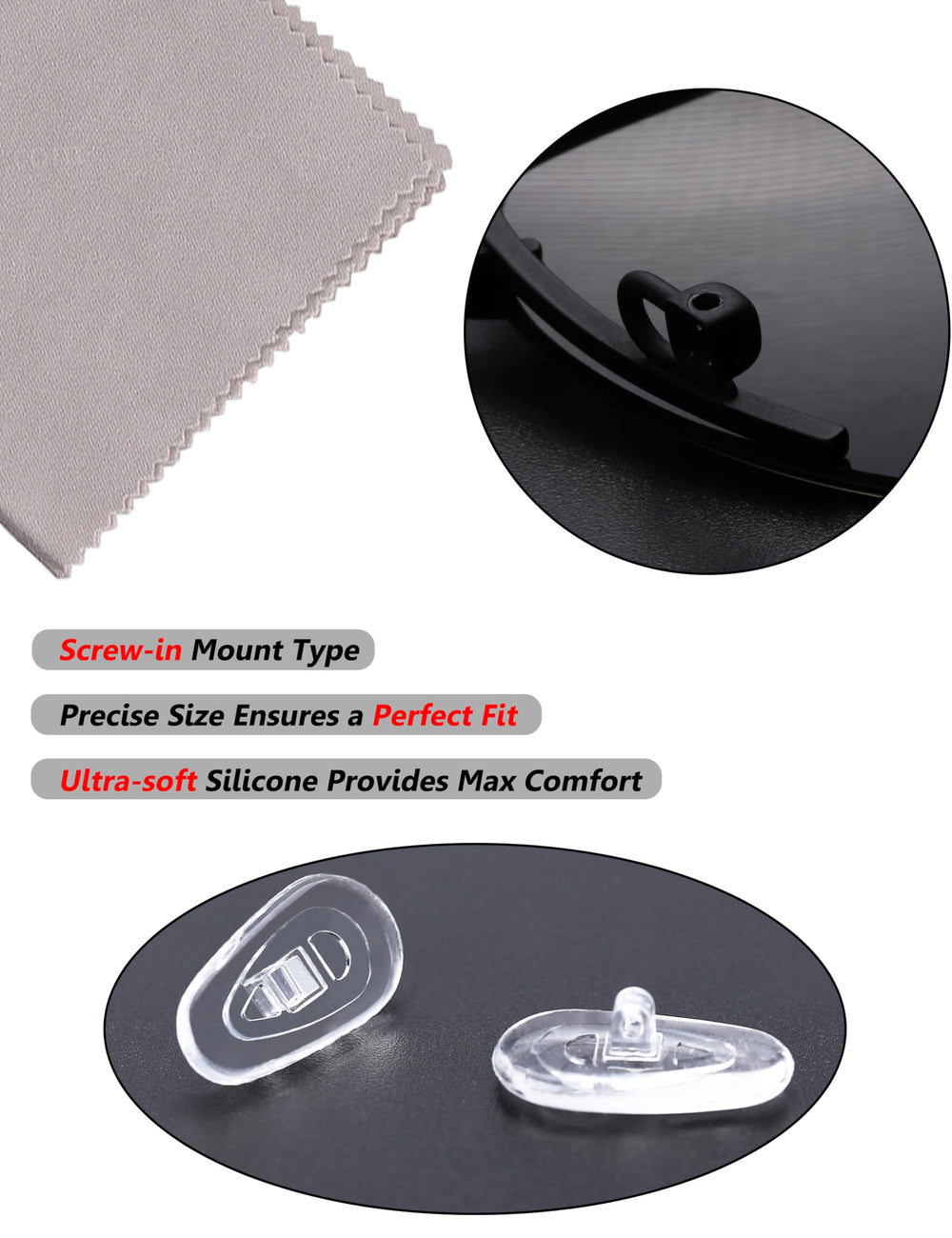 12 pairs of nose pads with tiny screws and micro screwdriver