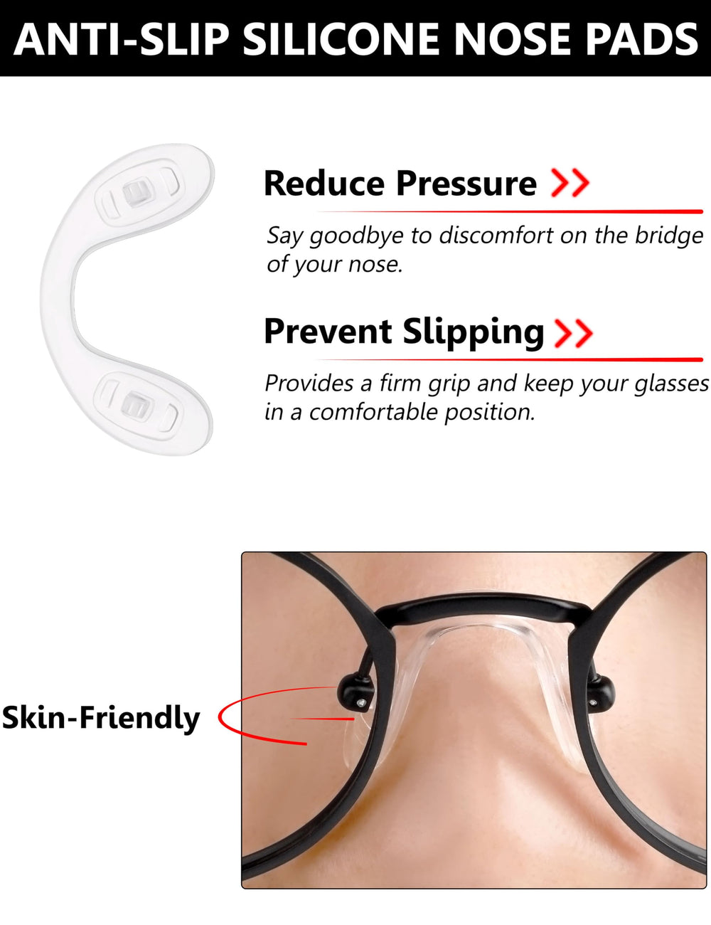 Kit includes 20 nose pads, 2 pairs of tiny screws, and micro screwdriver