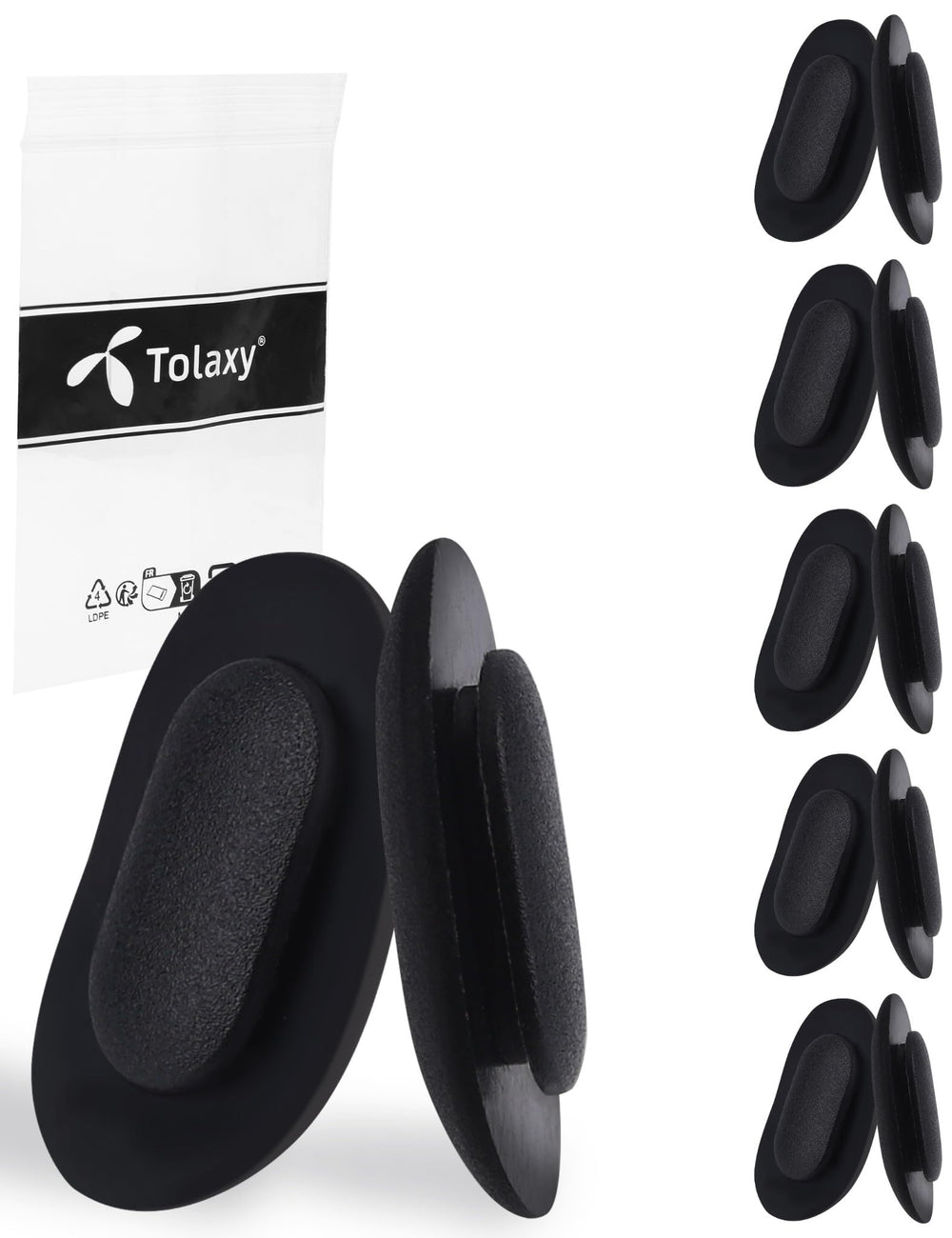 Tolaxy 11mm black push-in nose pads for eyeglasses - front view