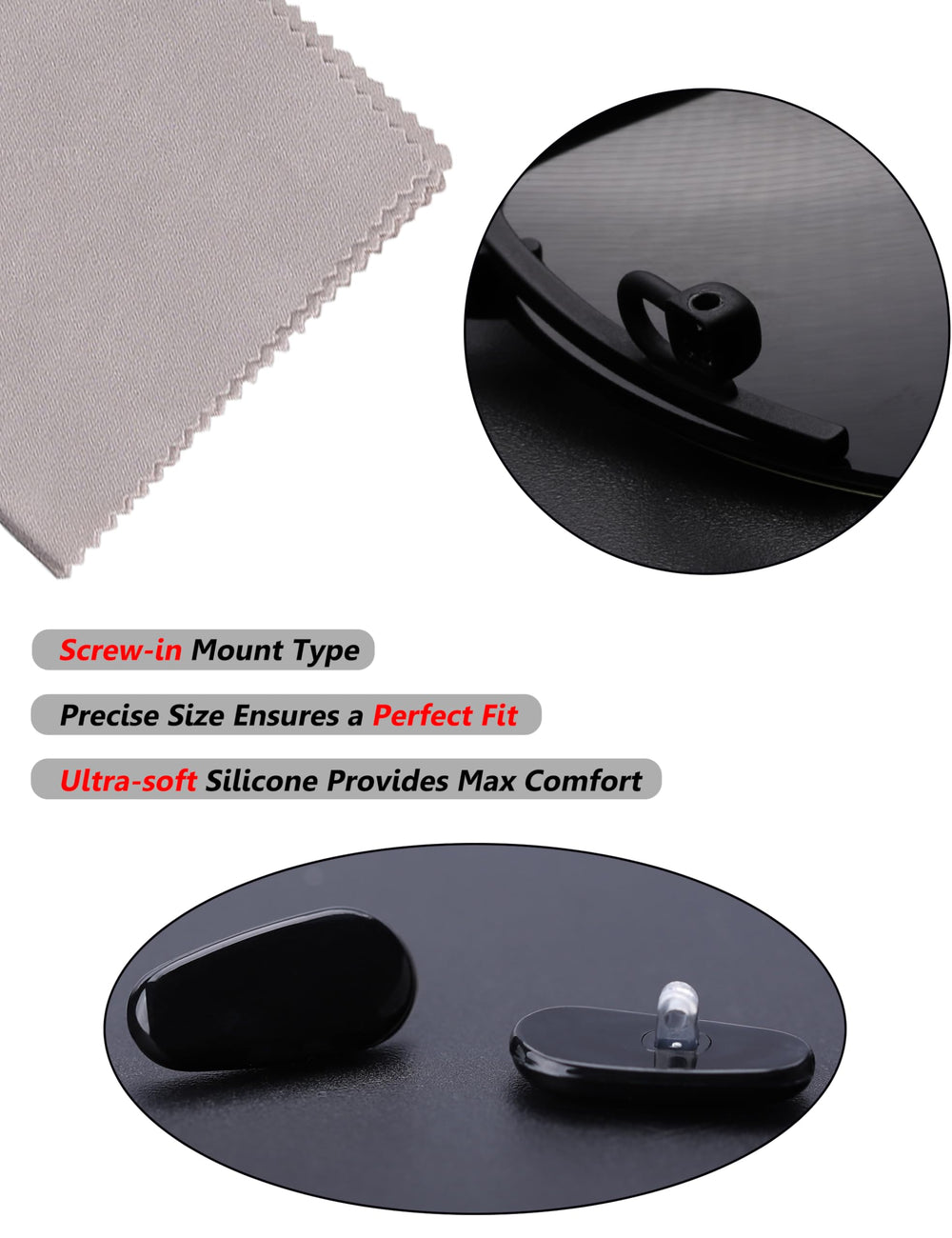 Screw-in installation example for Oakley frames using Tolaxy nose pads